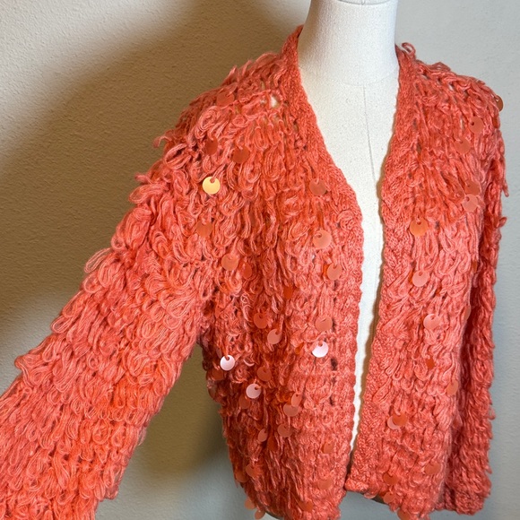 Pilcro Anthropologie Loop Crochet Cardigan with Sequins Coral One Size - Picture 4 of 14